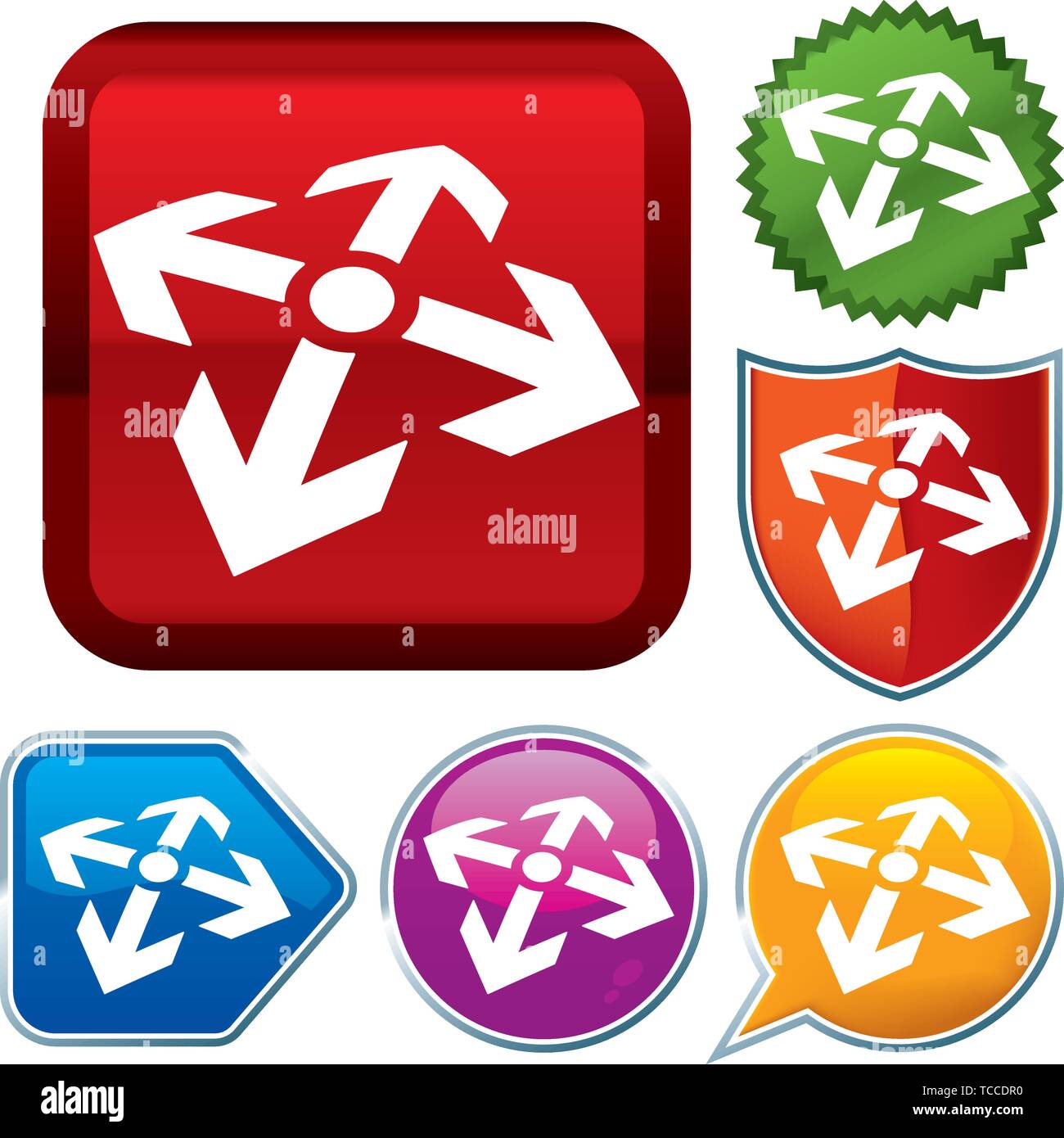 Vector illustration. Set shiny icon series on buttons. Start point. Stock Vector