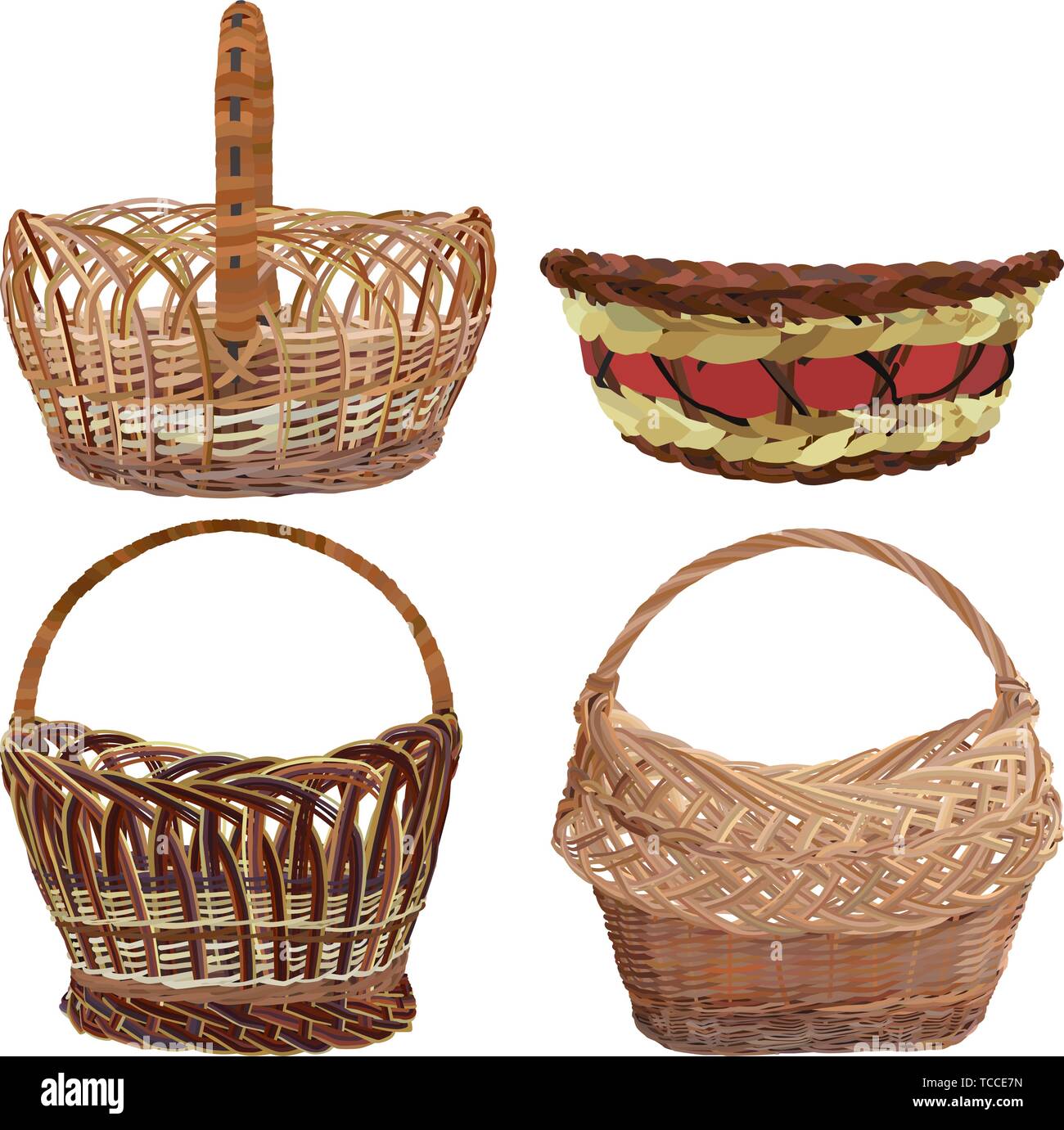 Empty wicker basket set, vector isolated illustration Stock Vector