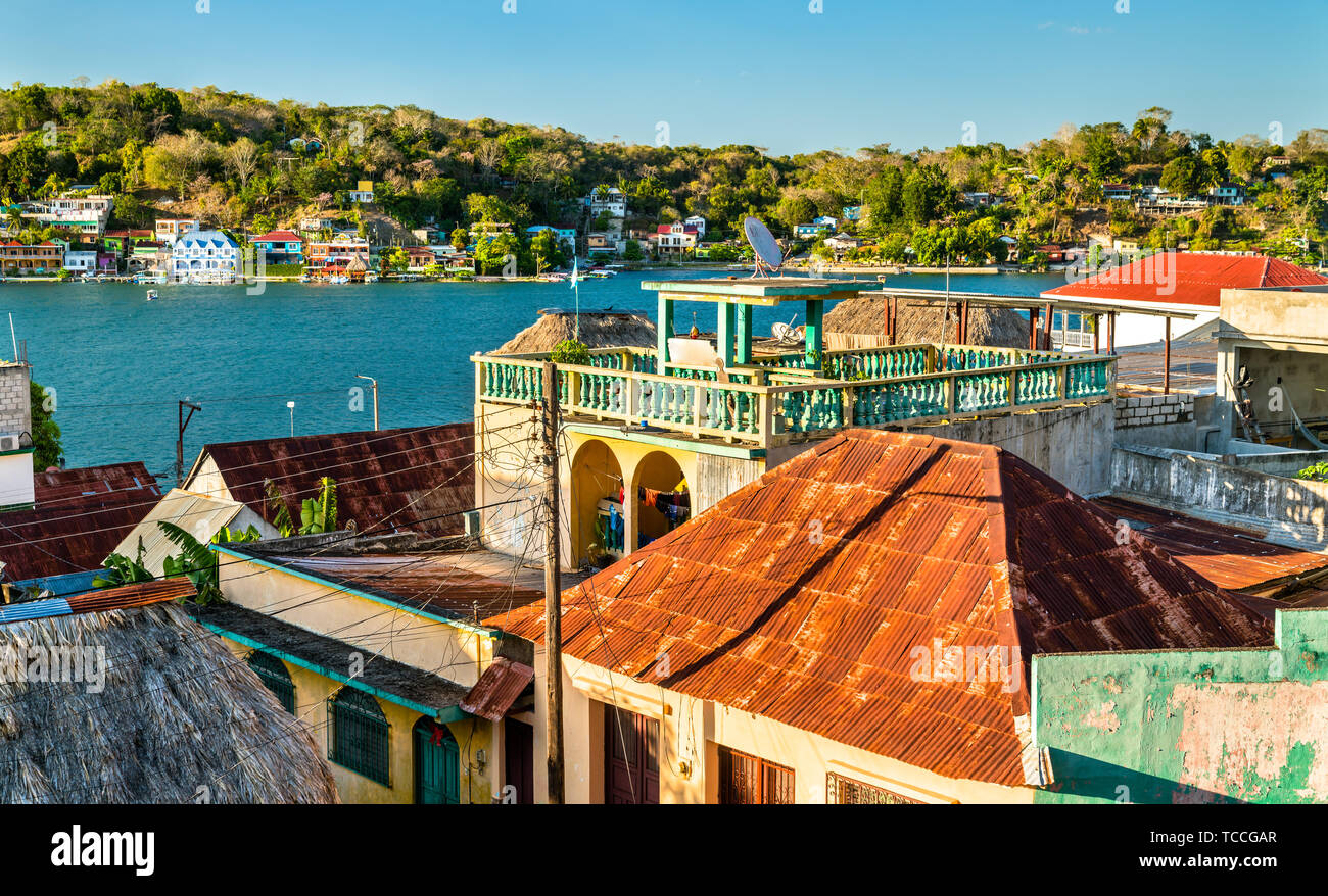 Aerial view of houses in Flores, Guatemala Stock Photo