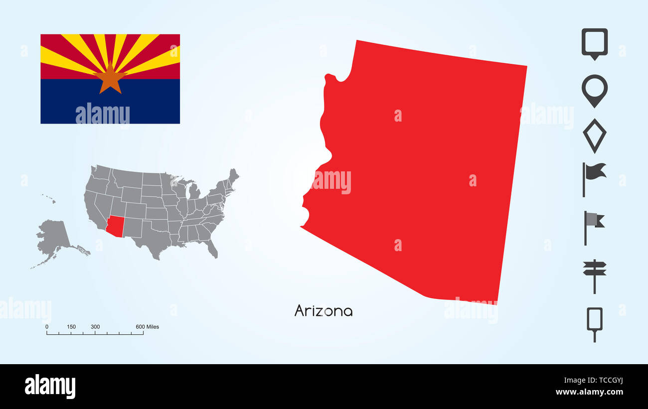 Map of The United States of America with the Selected State of Arizona