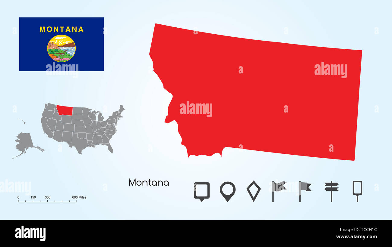 Political Map Of Montana Hi Res Stock Photography And Images Alamy Map Of The United States Of America With The Selected State Of Montana And Montana Flag With Locator Collection TCCH1C