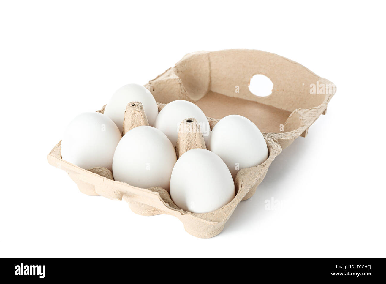 White chicken eggs in carton box isolated on white background Stock ...