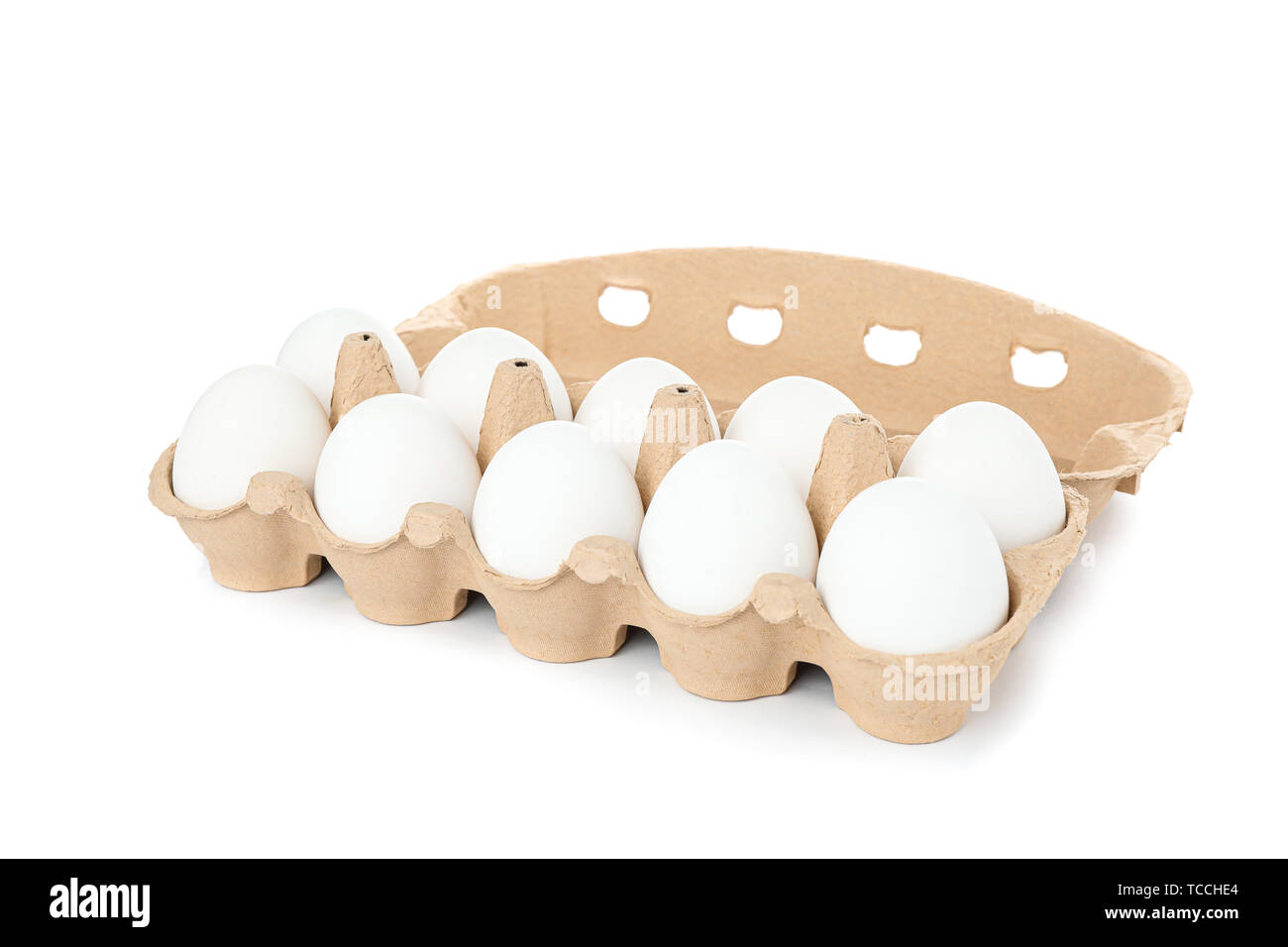White chicken eggs in carton box isolated on white background Stock ...