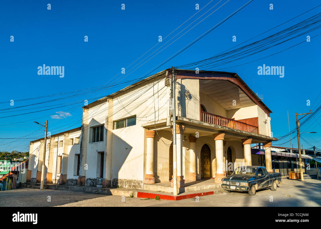 Traditional houses in Flores, Guatemala Stock Photo