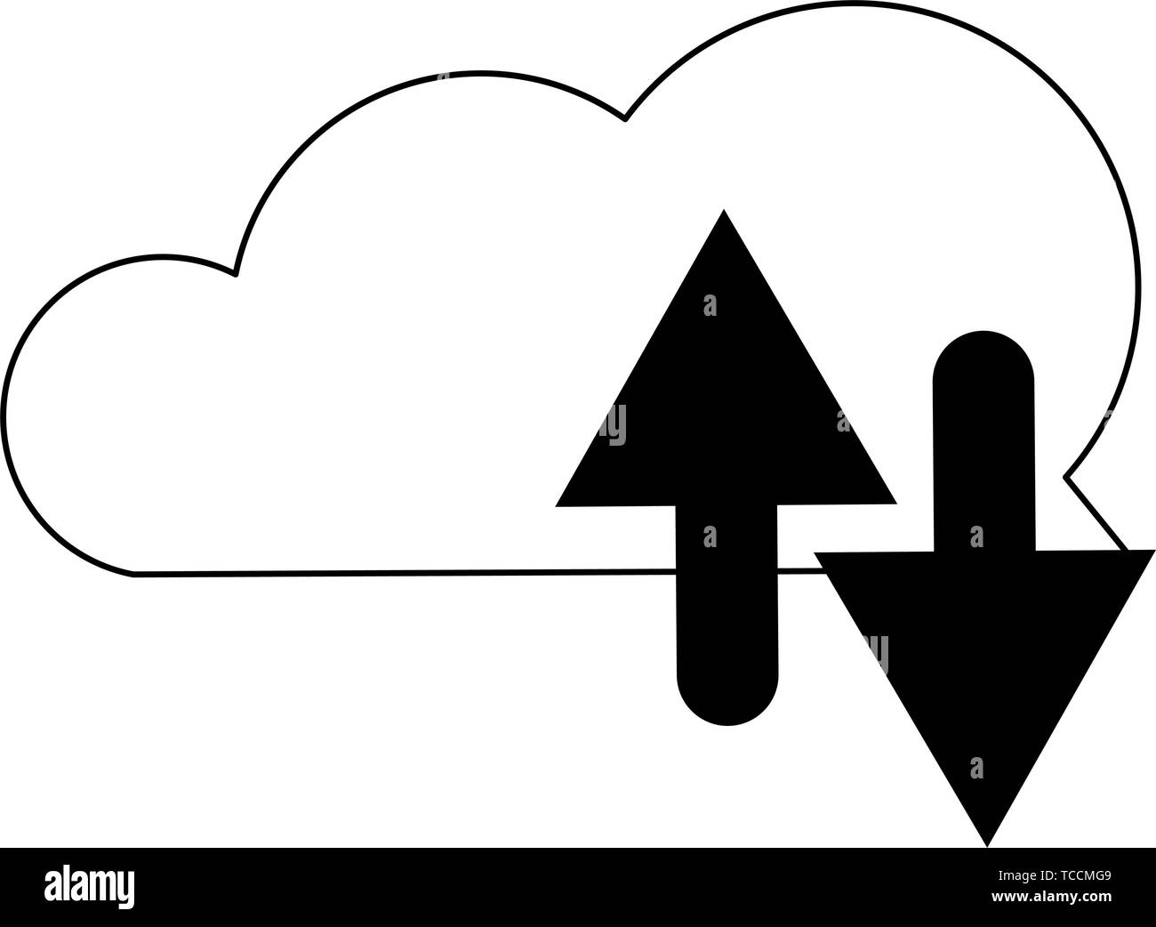 Cloud computing download and upload symbol in black and white Stock