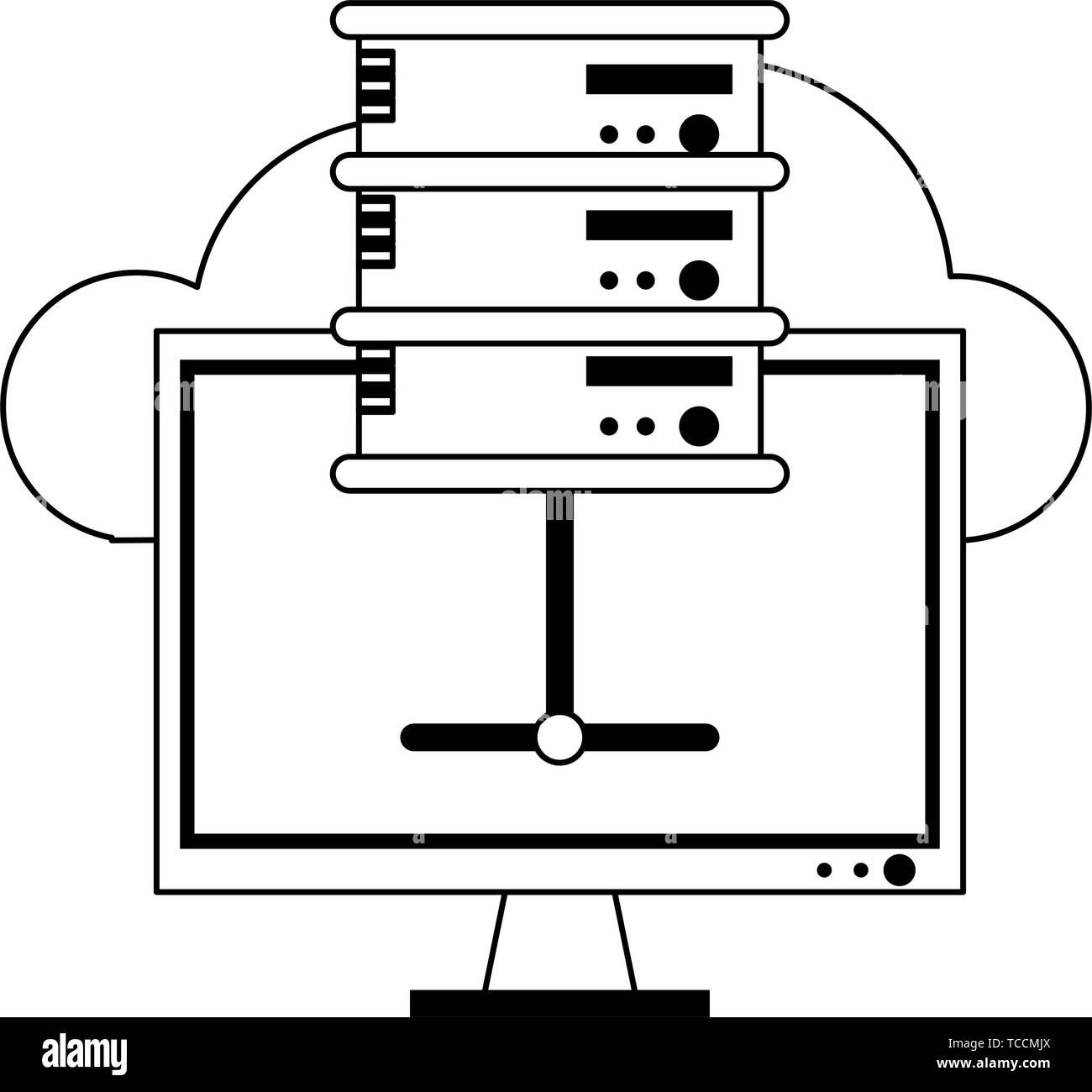 Cloud computing and technology symbols in black and white Stock Vector ...