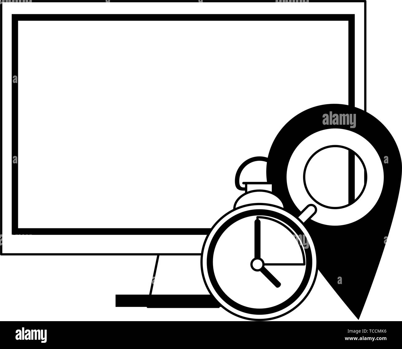 Cloud computing and technology symbols in black and white Stock Vector