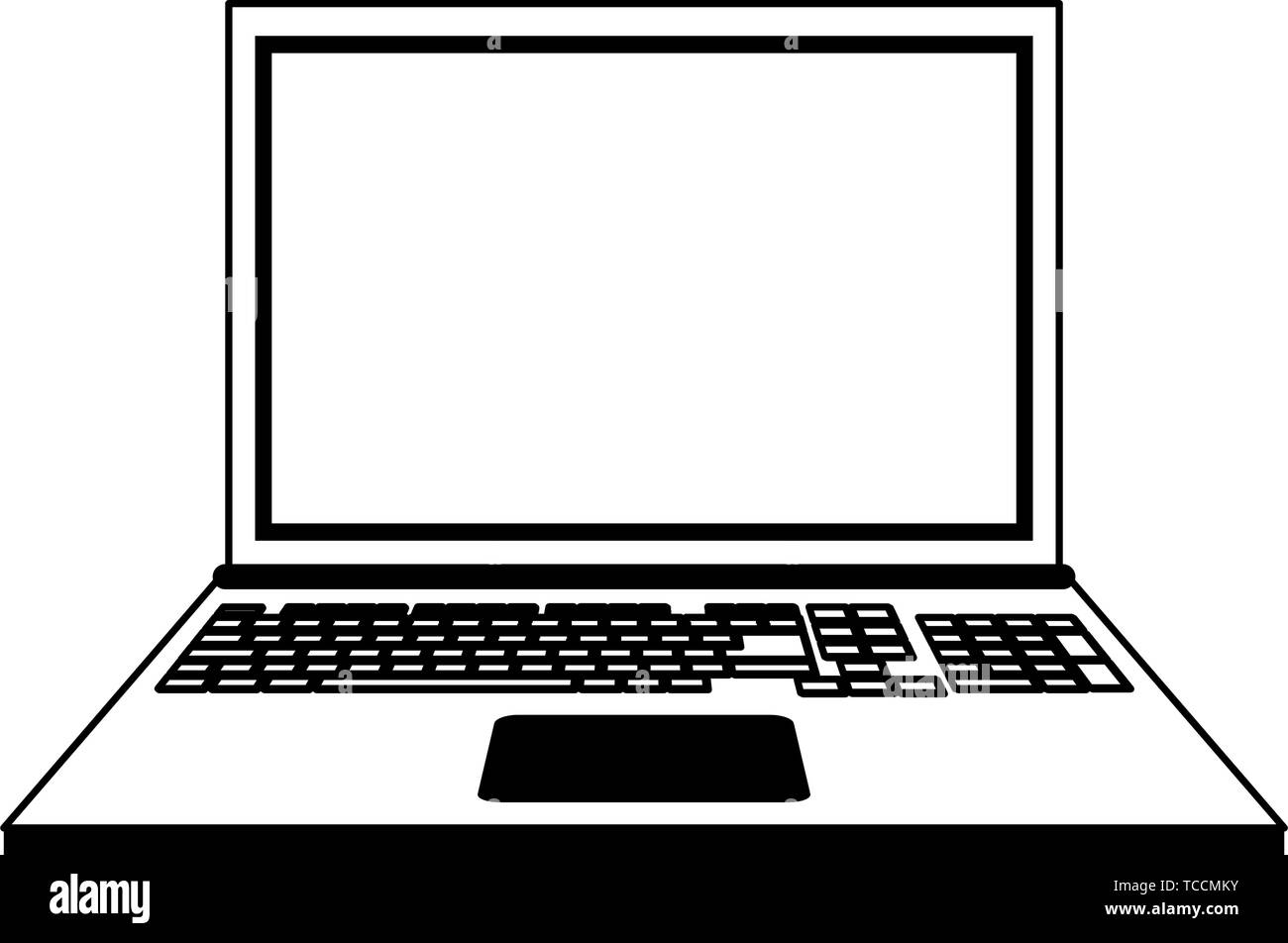 Computer laptop technology isolated symbol in black and white Stock ...