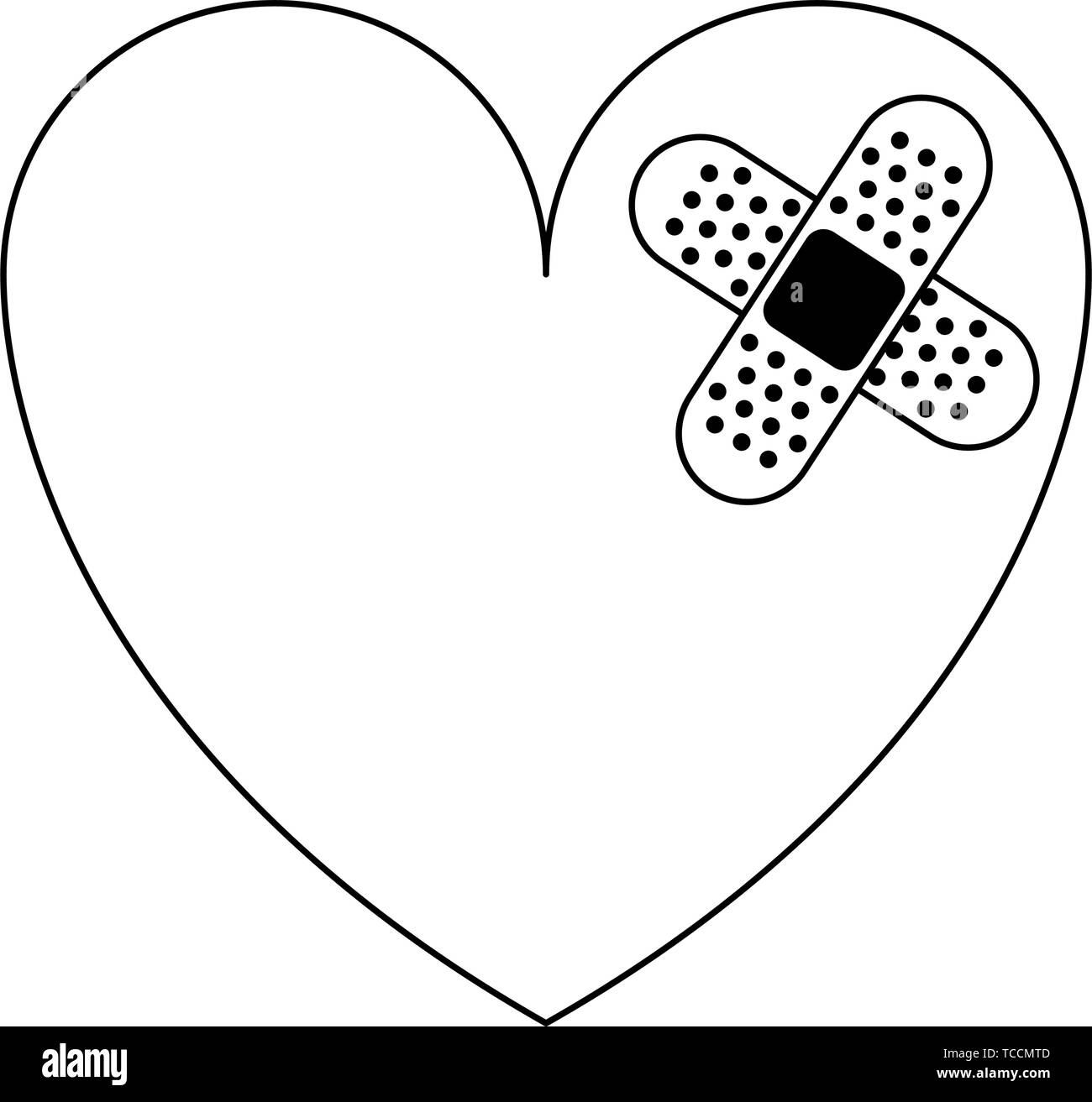 Heart with band aid medical symbol in black and white Stock Vector Image &  Art - Alamy