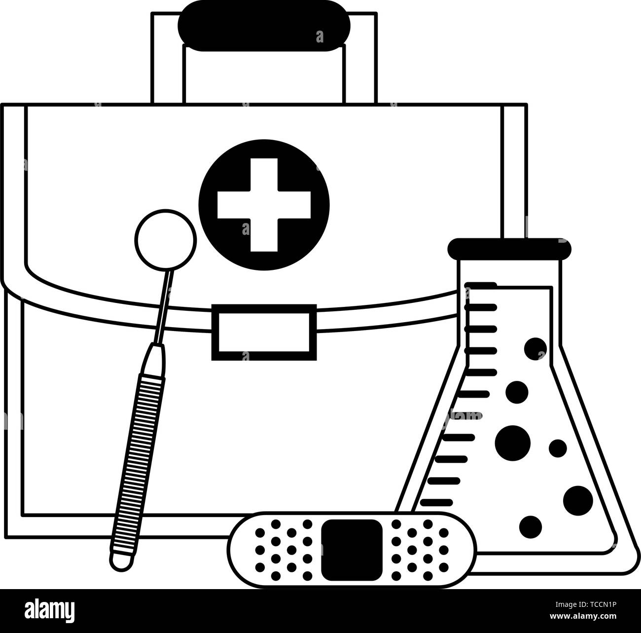 Medical healthcare supplies cartoons isolated in black and white Stock ...