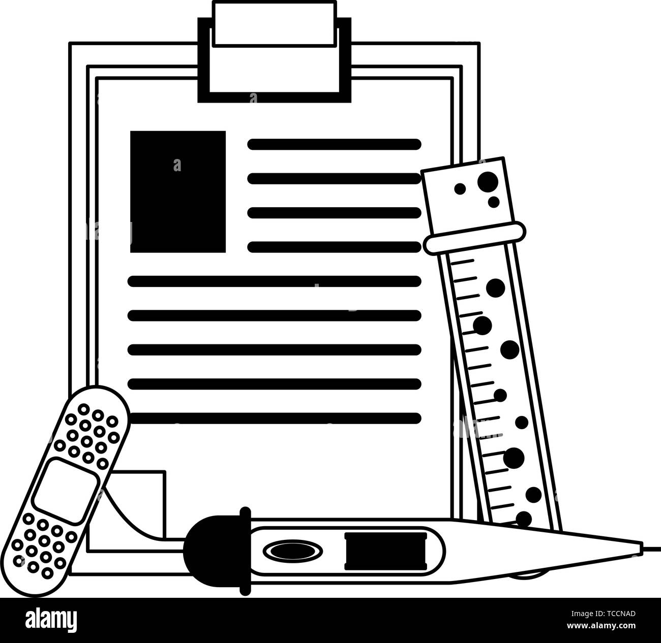 Medical healthcare supplies cartoons isolated in black and white Stock ...