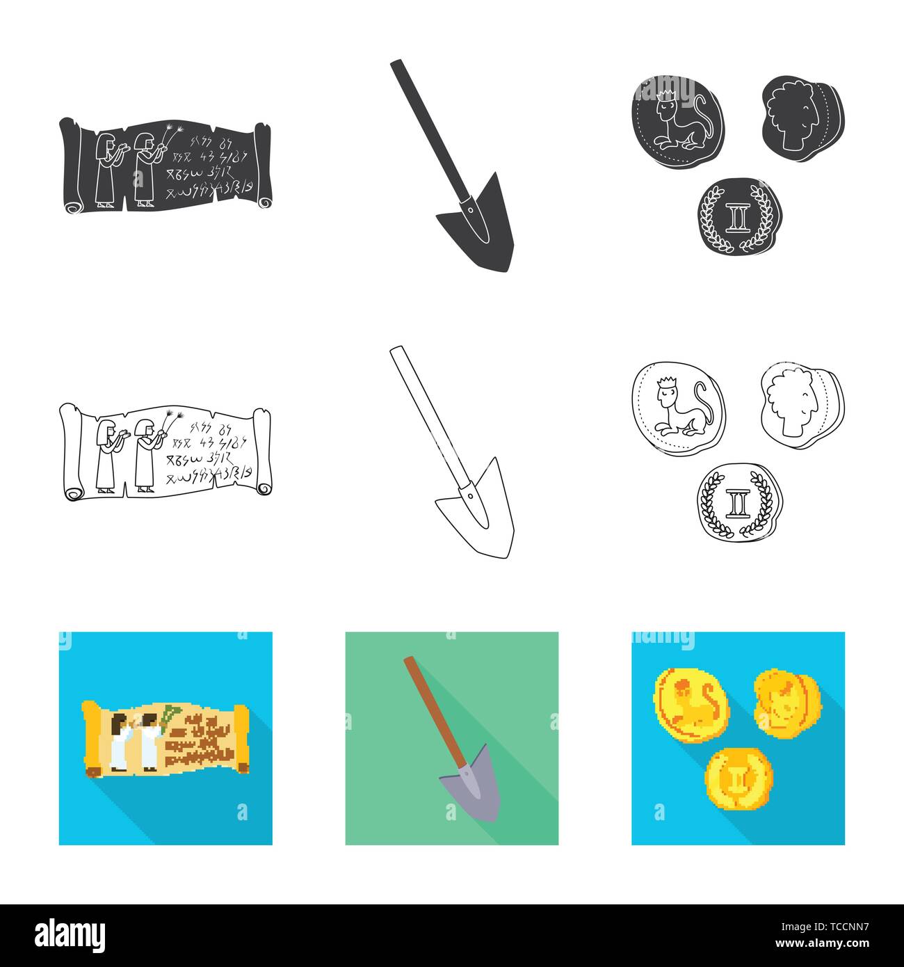 scroll,shovel,coins,papyrus,tool,antique,book,pick,ancient,roll ...