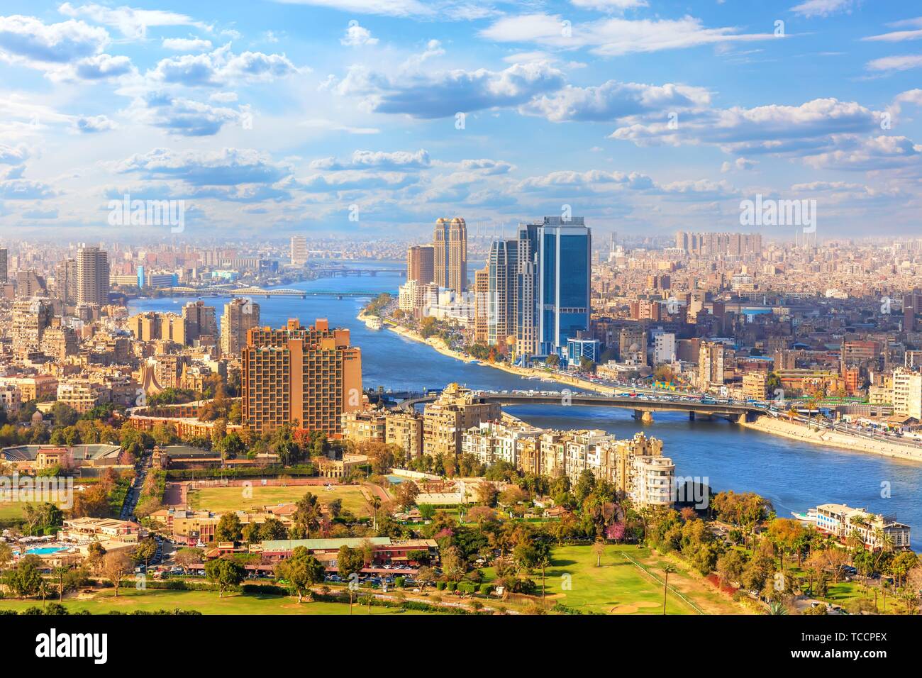 Beautiful view of Cairo and the Nile from above, Egypt. Stock Photo