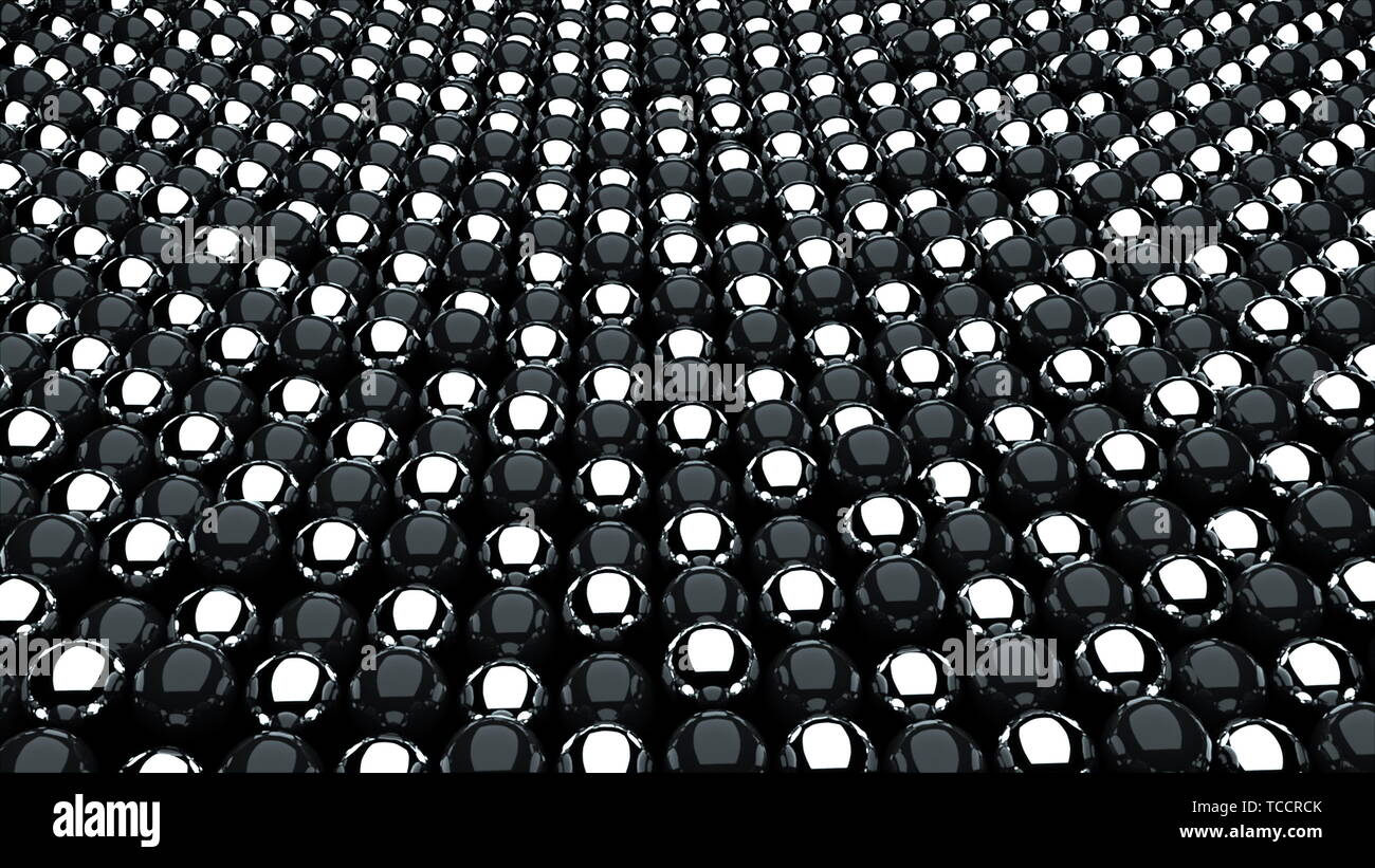 Many Black And White Metal Spheres Optical Illusion Like Sea
