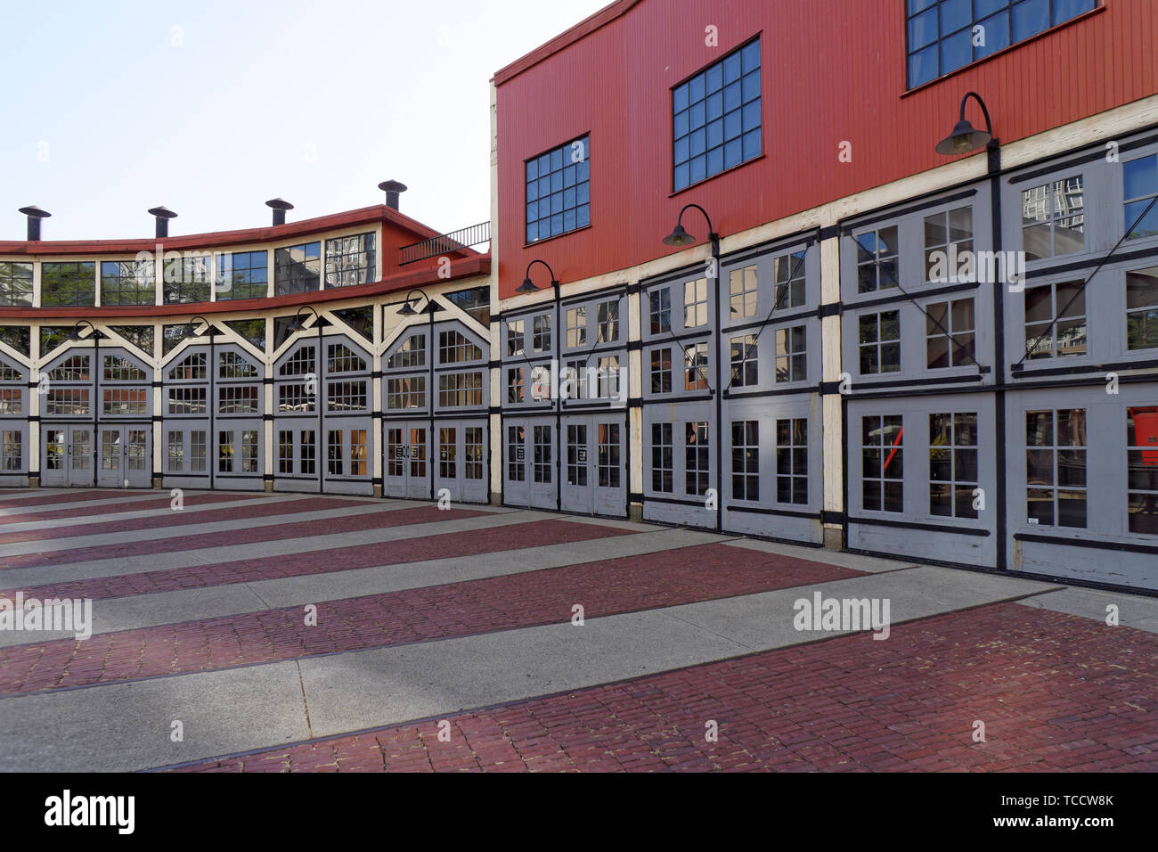 The historical CPR Roundhouse building and Turntable Plaza in Yaletown