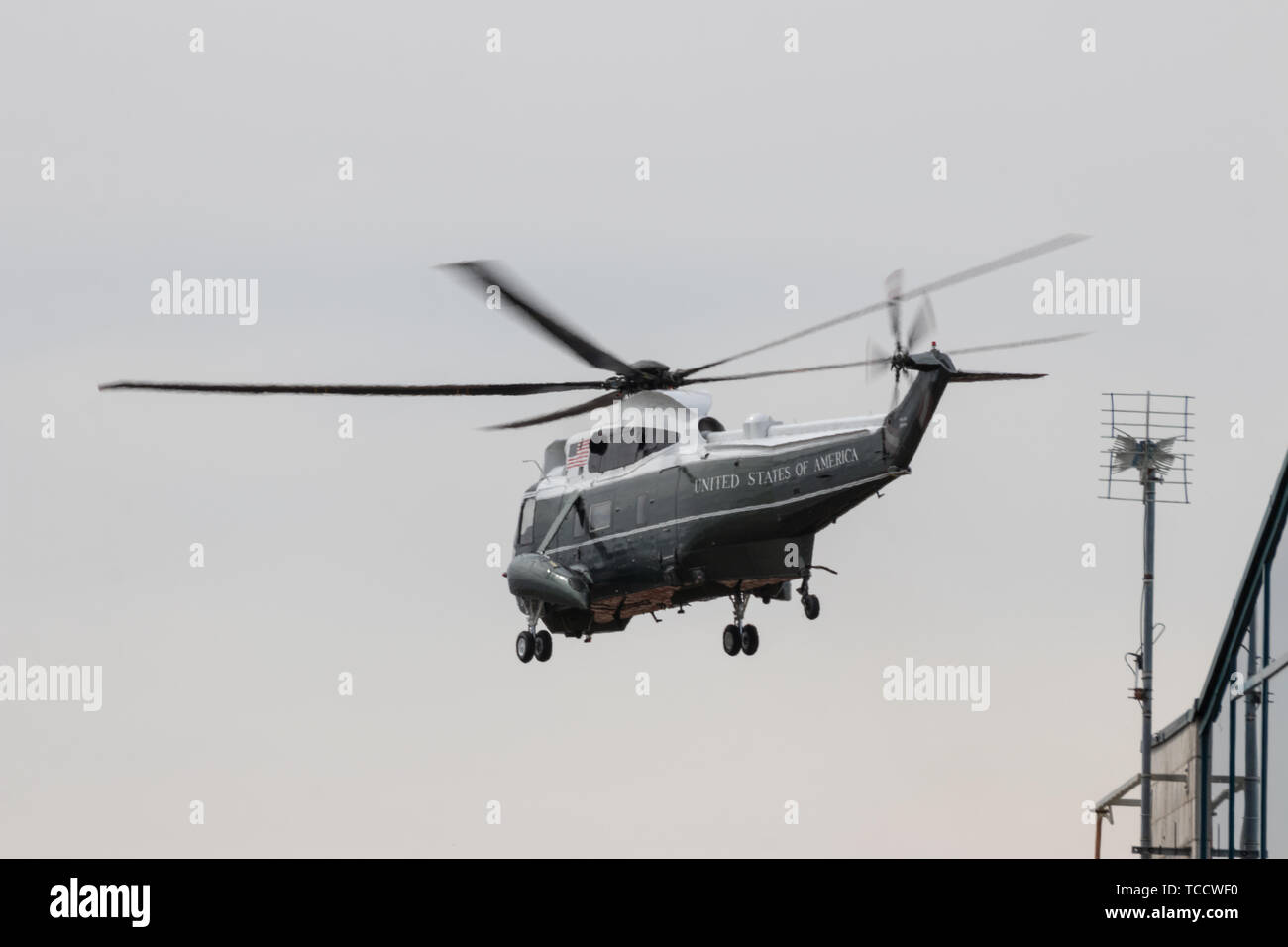 Marine one the president of the united states of america helicopter in flight Stock Photo