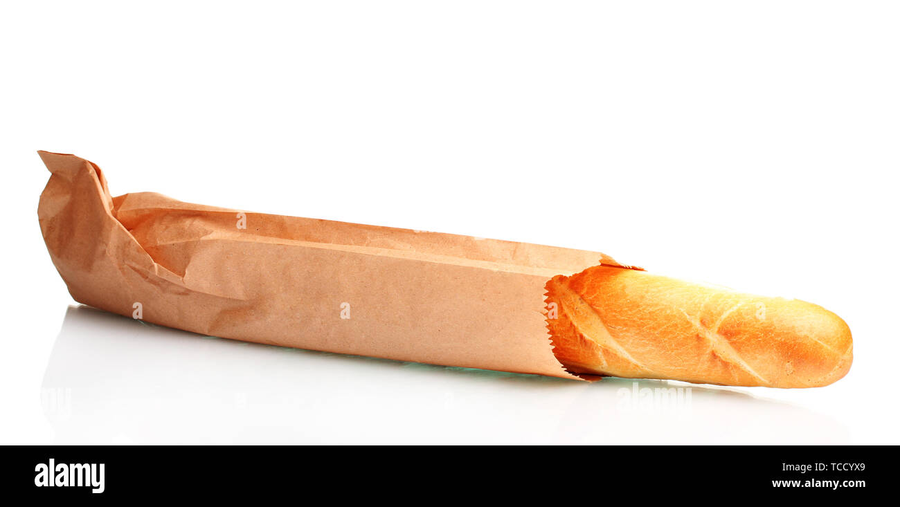 delicious baguette in paper bag isolated on white Stock Photo - Alamy