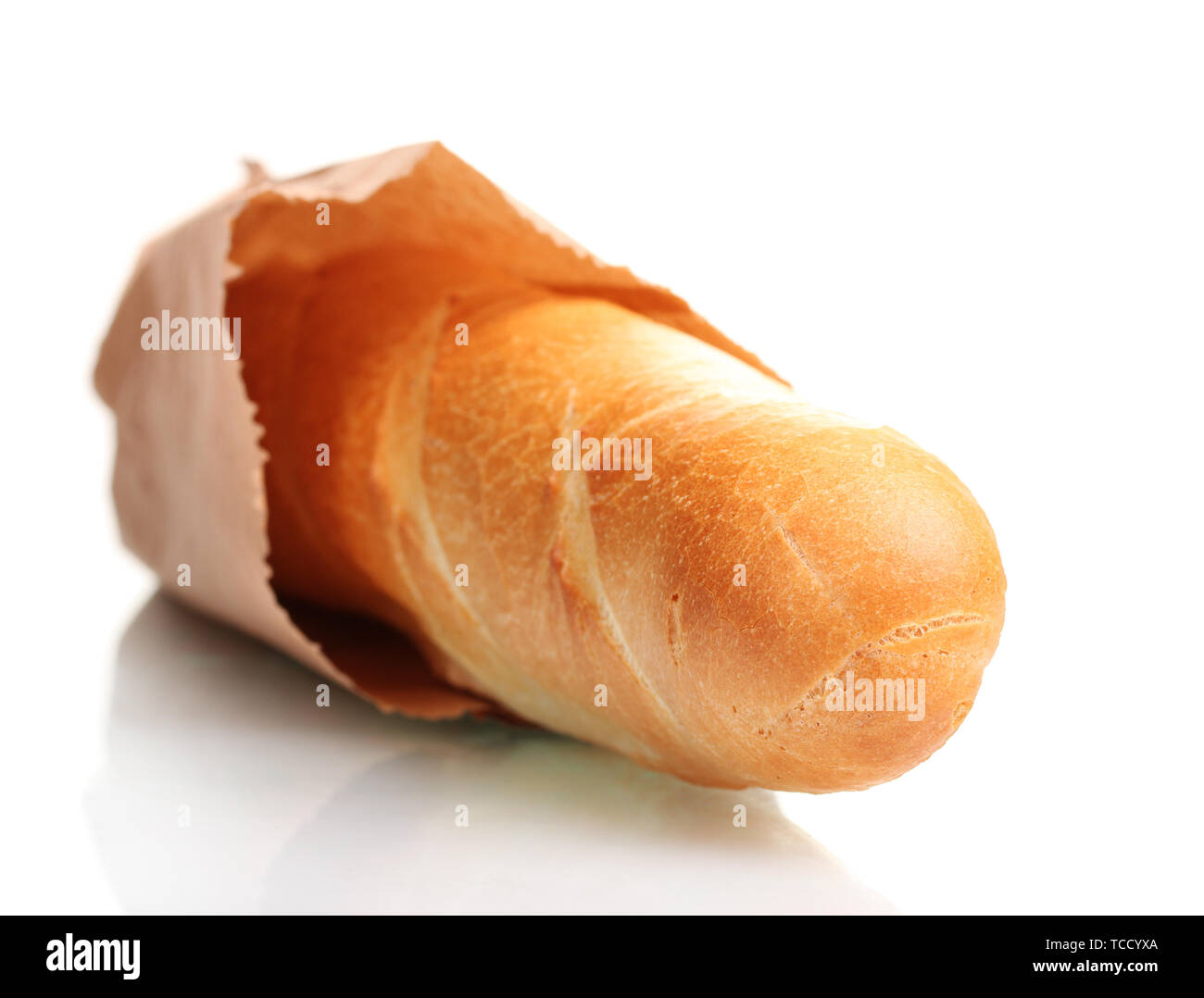 delicious baguette in paper bag isolated on white Stock Photo - Alamy