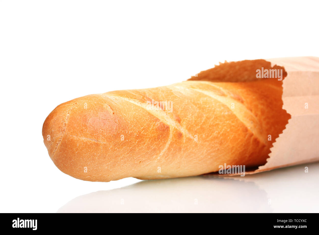 delicious baguette in paper bag isolated on white Stock Photo - Alamy