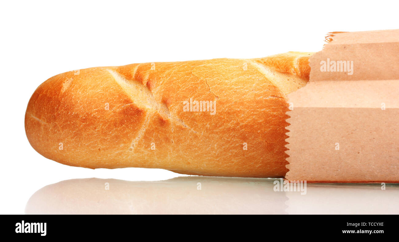delicious baguette in paper bag isolated on white Stock Photo - Alamy