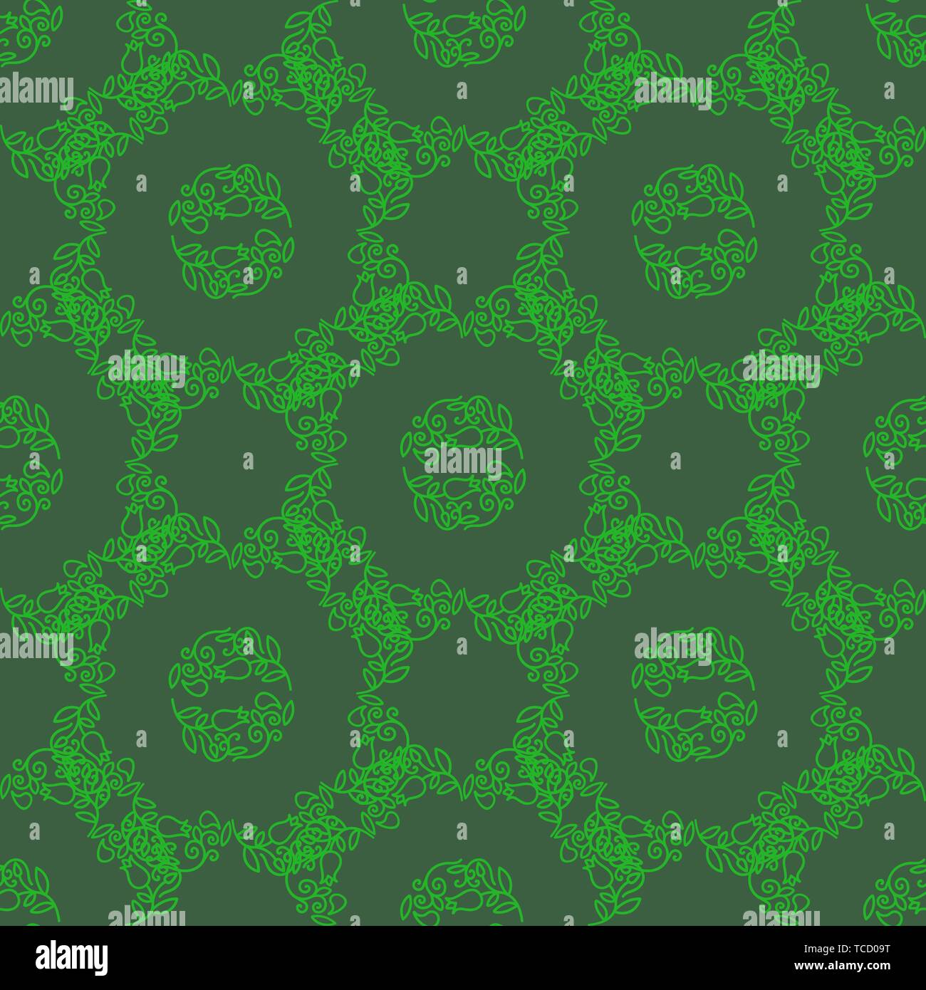 Green Floral Pattern Isolated on Green Background. Stock Vector