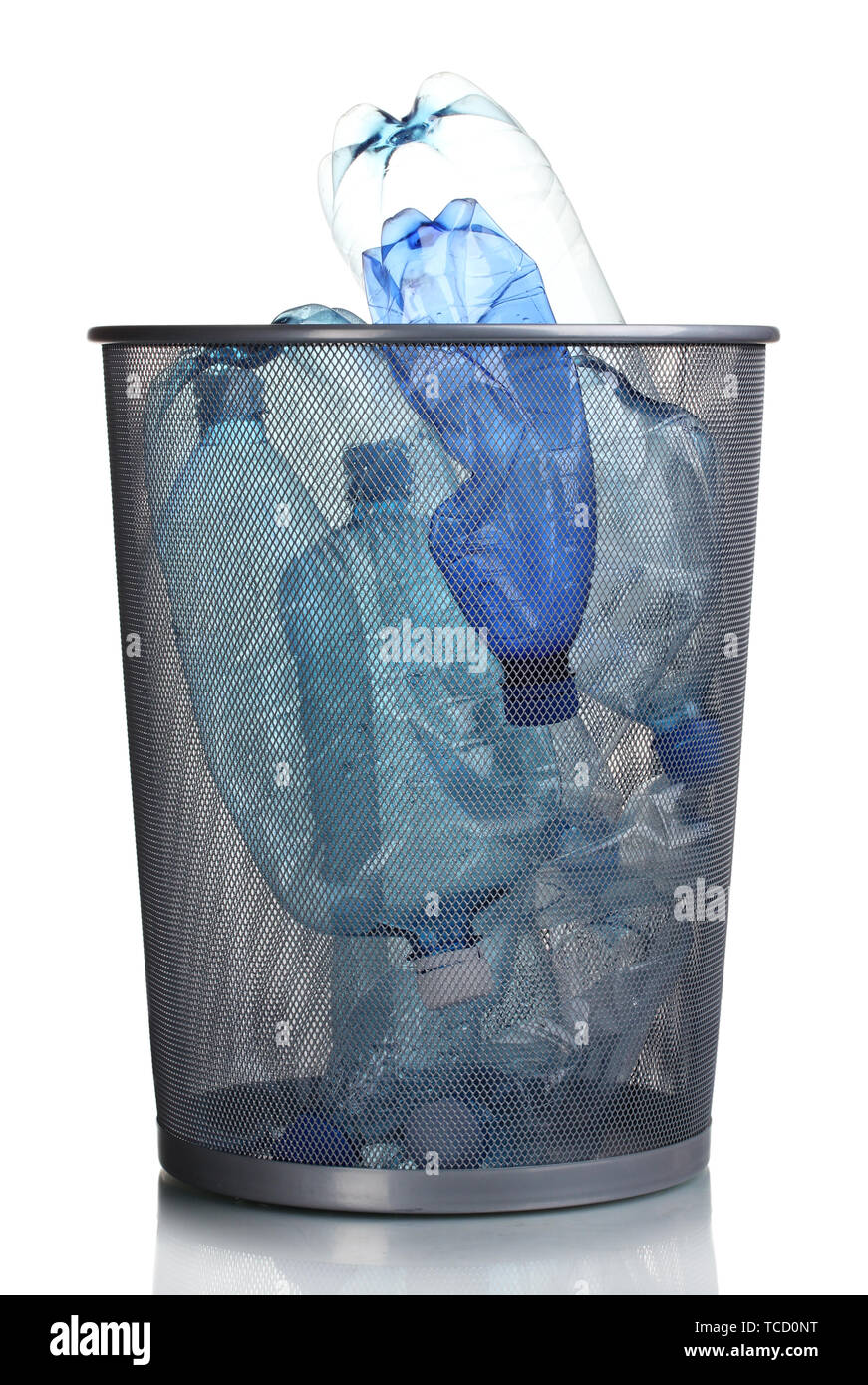 Metal trash bin from plastic bottles isolated on white Stock Photo - Alamy