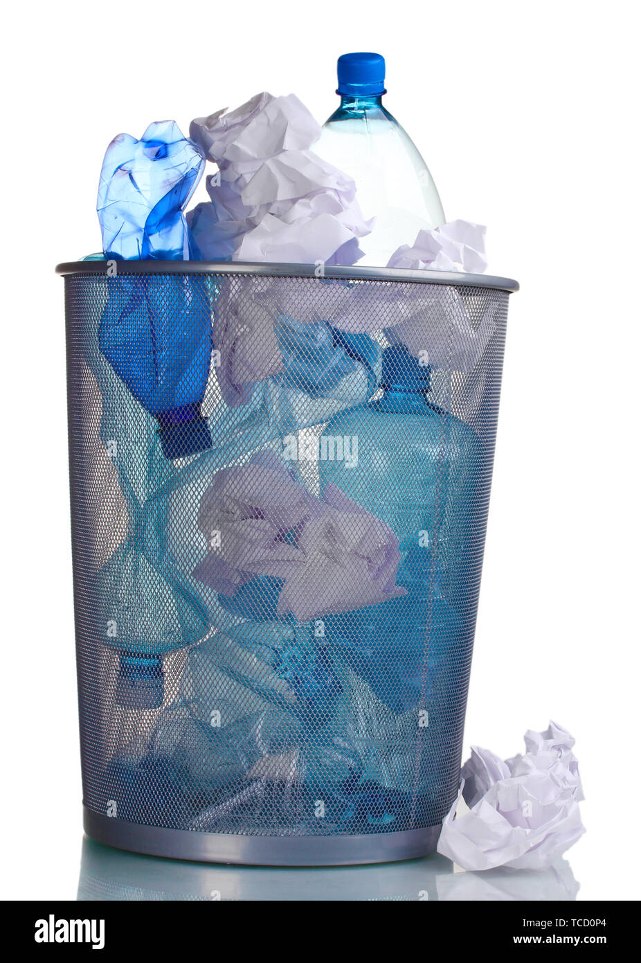 Metal trash bin from plastic bottles isolated on white Stock Photo - Alamy