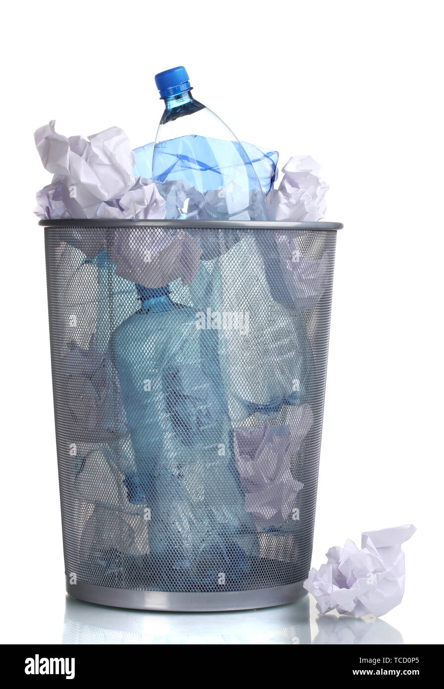 Metal trash bin from plastic bottles isolated on white Stock Photo - Alamy