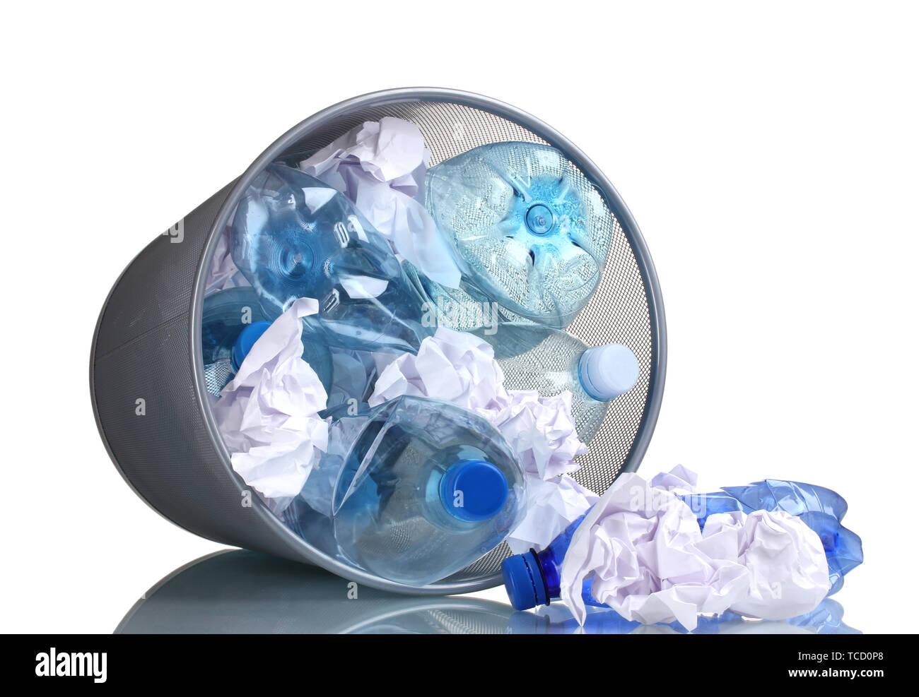 Metal trash bin from plastic bottles isolated on white Stock Photo - Alamy