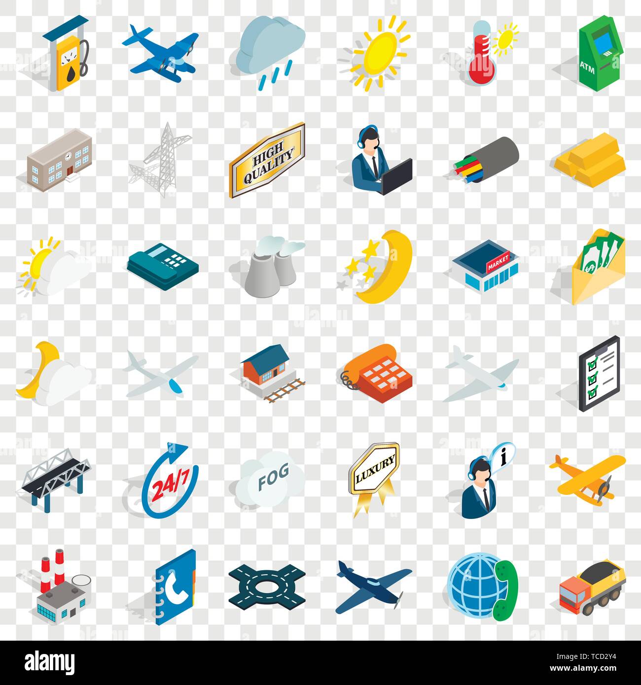 Crossroad icons set, isometric style Stock Vector