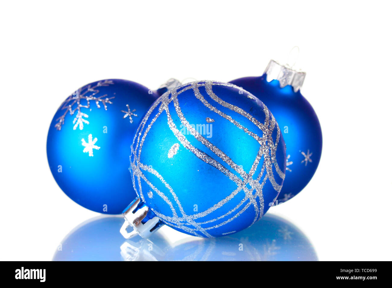 Blue christmas balls isolated on white background Stock Photo - Alamy