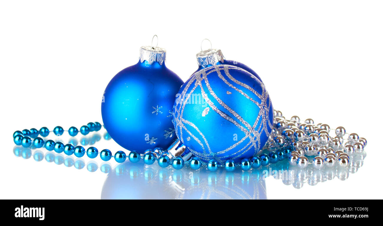 Blue christmas balls isolated on white background Stock Photo - Alamy