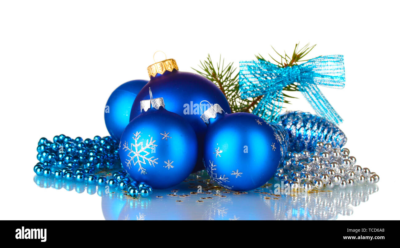 Christmas ball and green tree on white background Stock Photo - Alamy