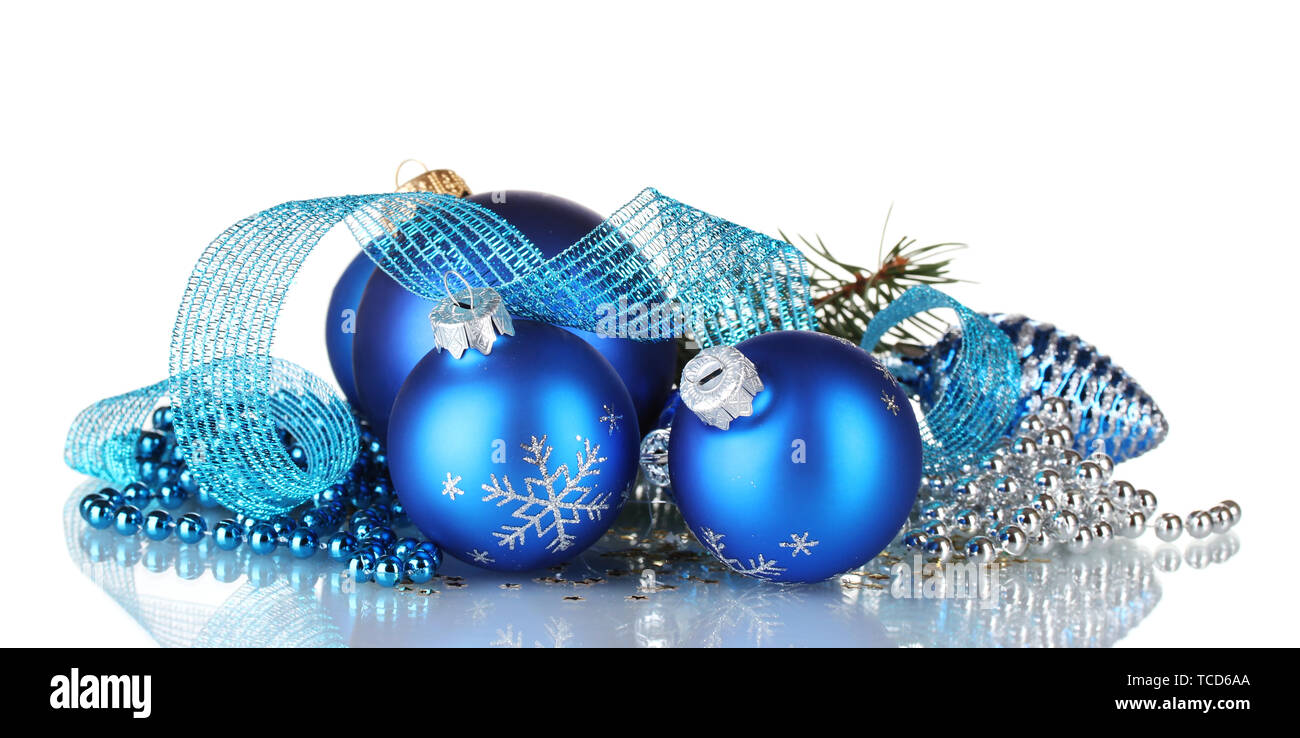Christmas ball and green tree on white background Stock Photo - Alamy