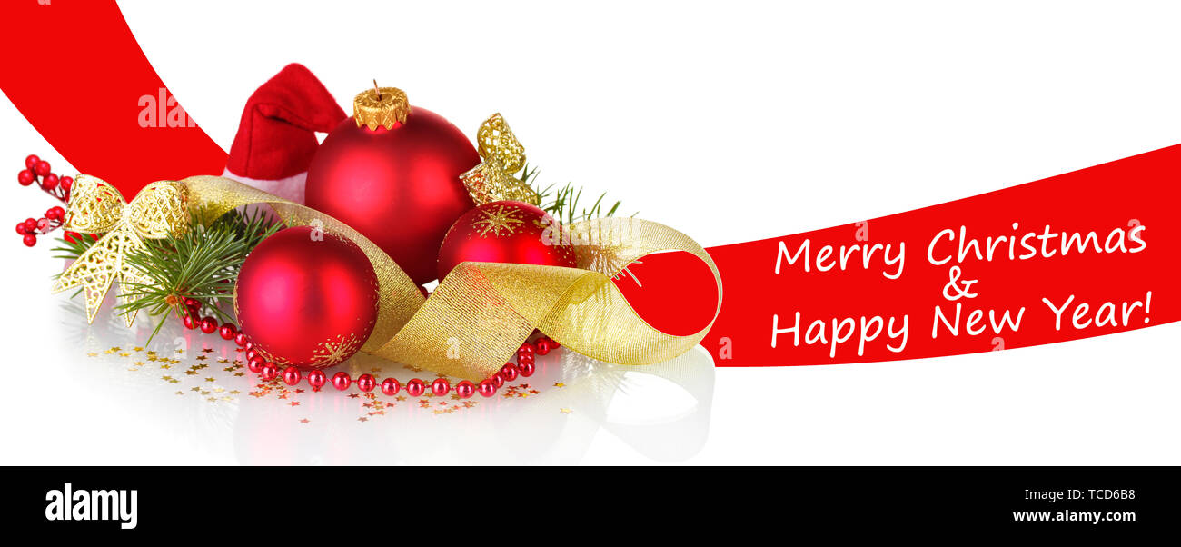 Christmas ball and green tree on white background Stock Photo - Alamy