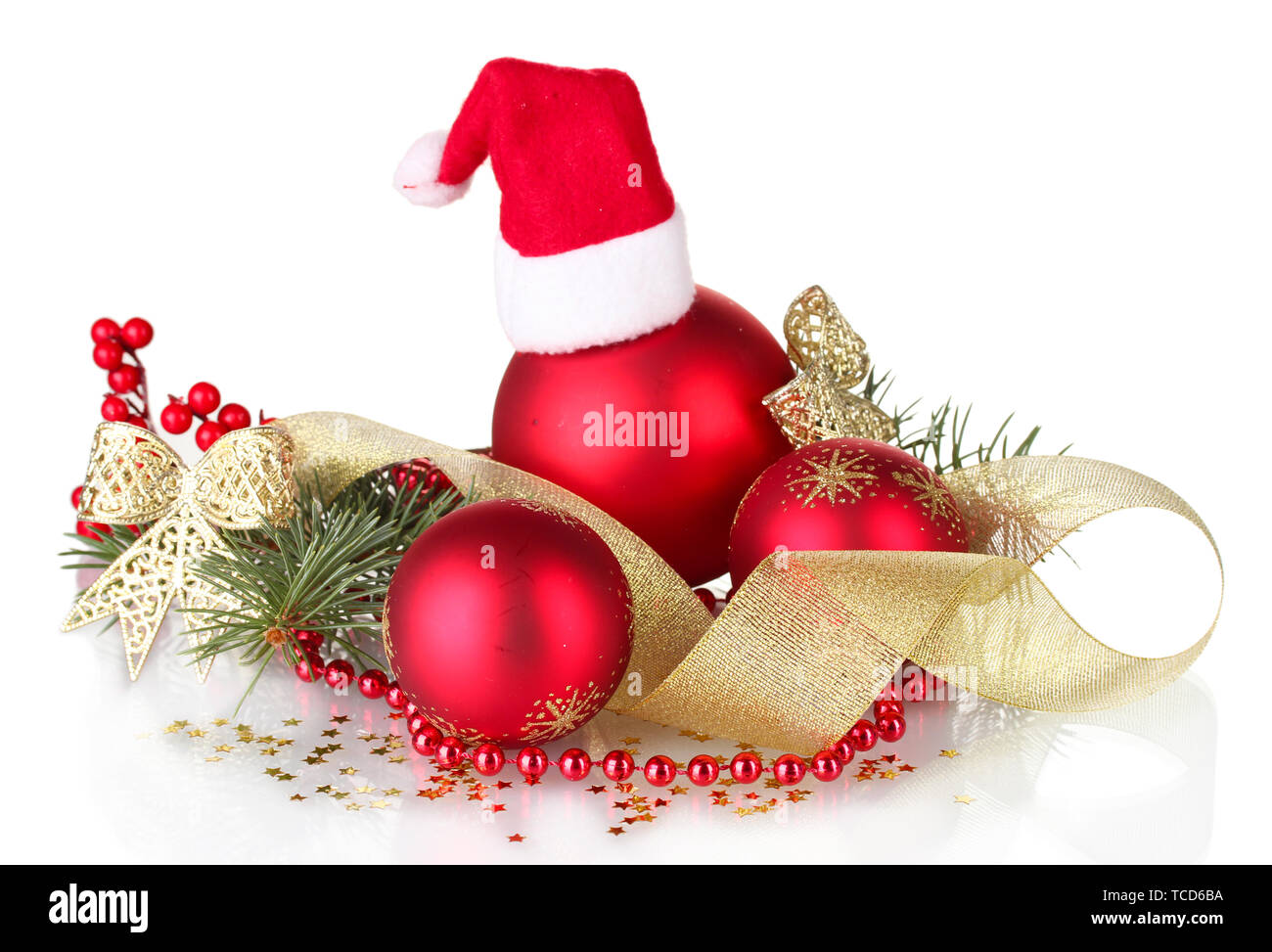 Christmas ball and green tree on white background Stock Photo - Alamy