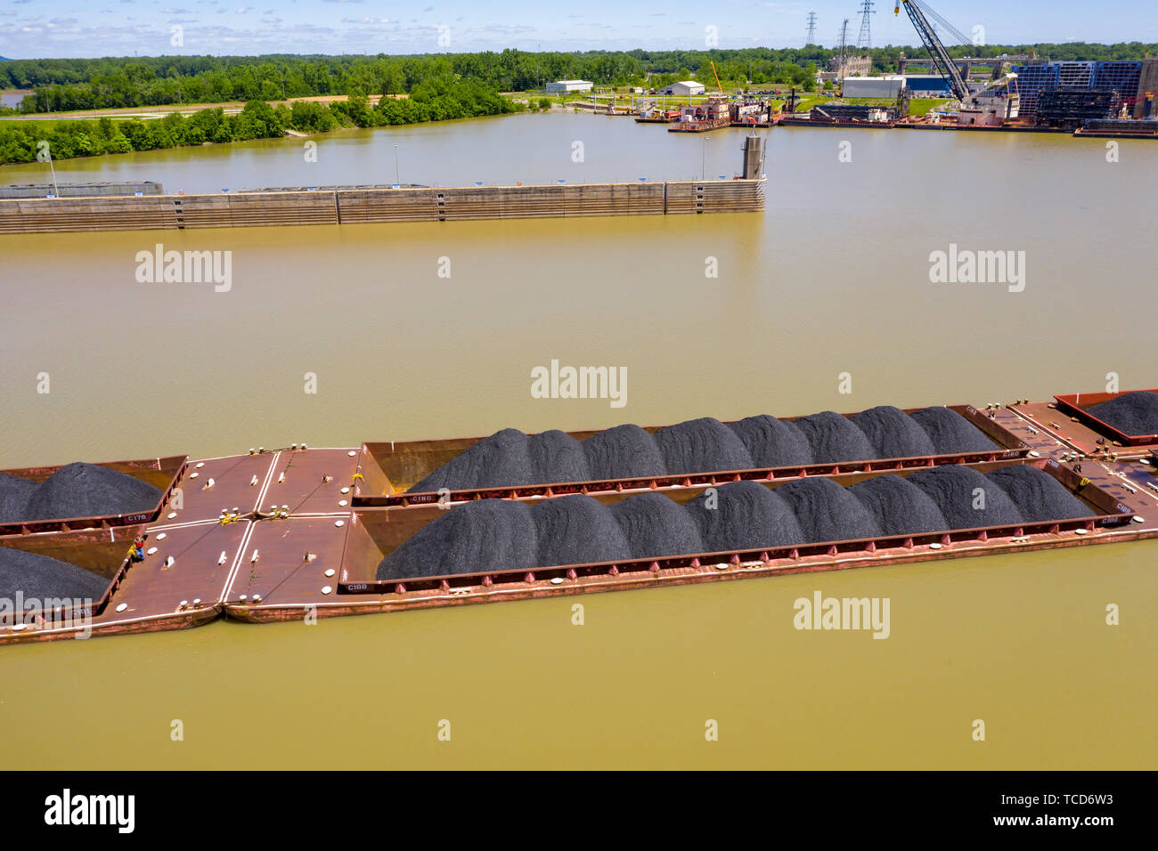 Louisville, Kentucky Coal on barges being pushed up the Ohio River