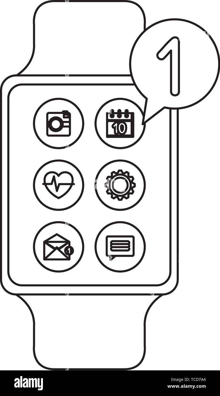 smartwatch with menu applications and speech bubble Stock Vector