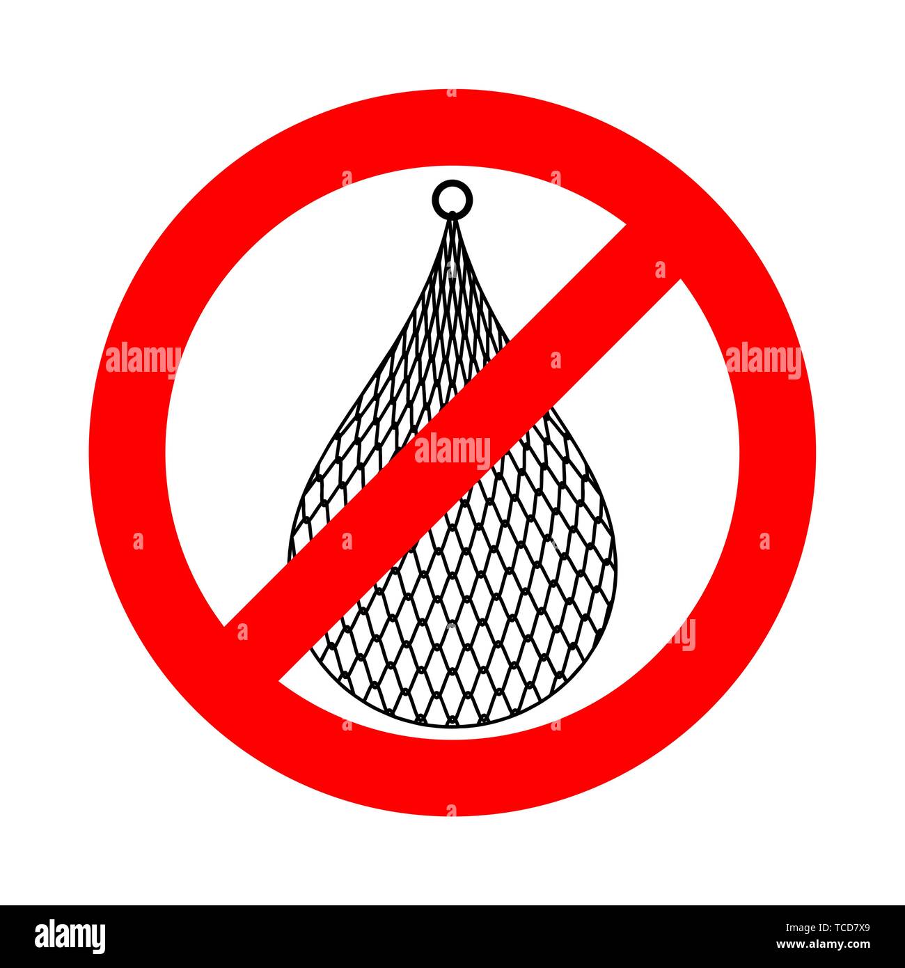 Stop Fishnet. Ban fishing. Red prohibition road sign. No net Stock Vector