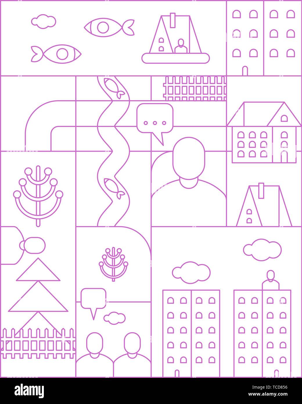 City map linear pattern seamless. cartoon Town backgrund. Vector texture Stock Vector