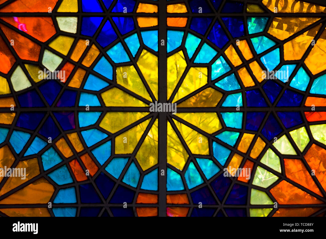 Closeup detail of the colorful stained glass window Stock Photo - Alamy