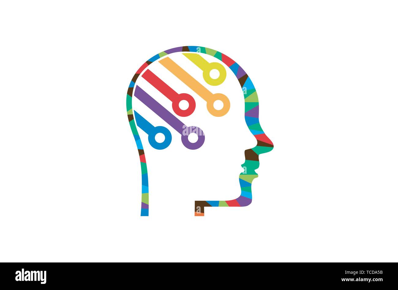 creative human brain colorful wires technology logo vector logo symbol Stock Vector