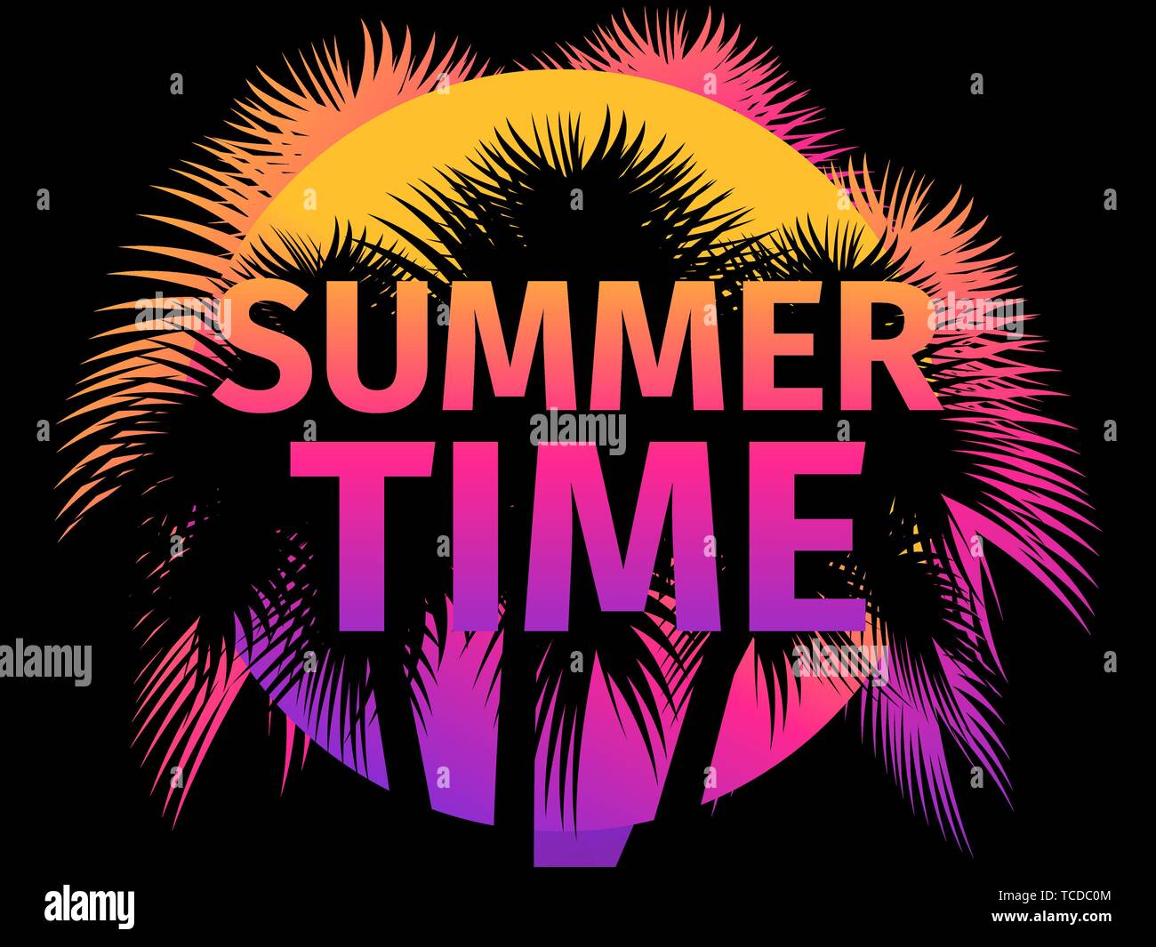 Summer time. Poster with palm trees and gradient. Vector illustration Stock Vector