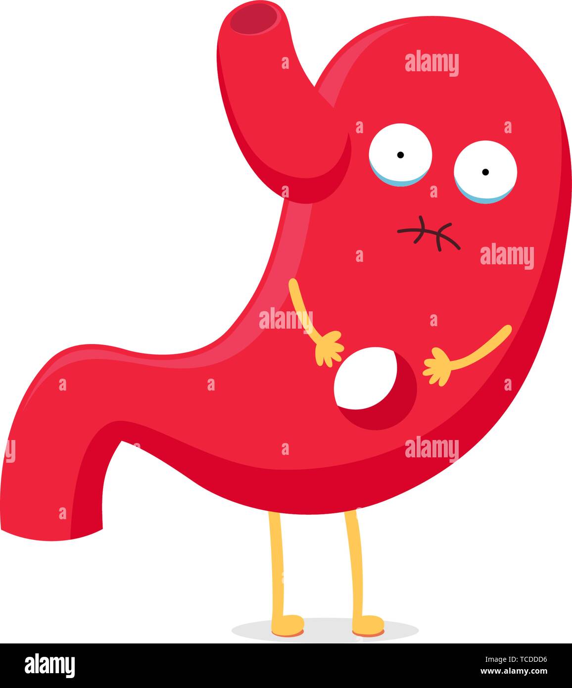 Cartoon stomach character unhealthy sick perforated ulcer emoji emotion. Vector organ digestive system gastritis and abdominal pain. Flat illustration Stock Vector