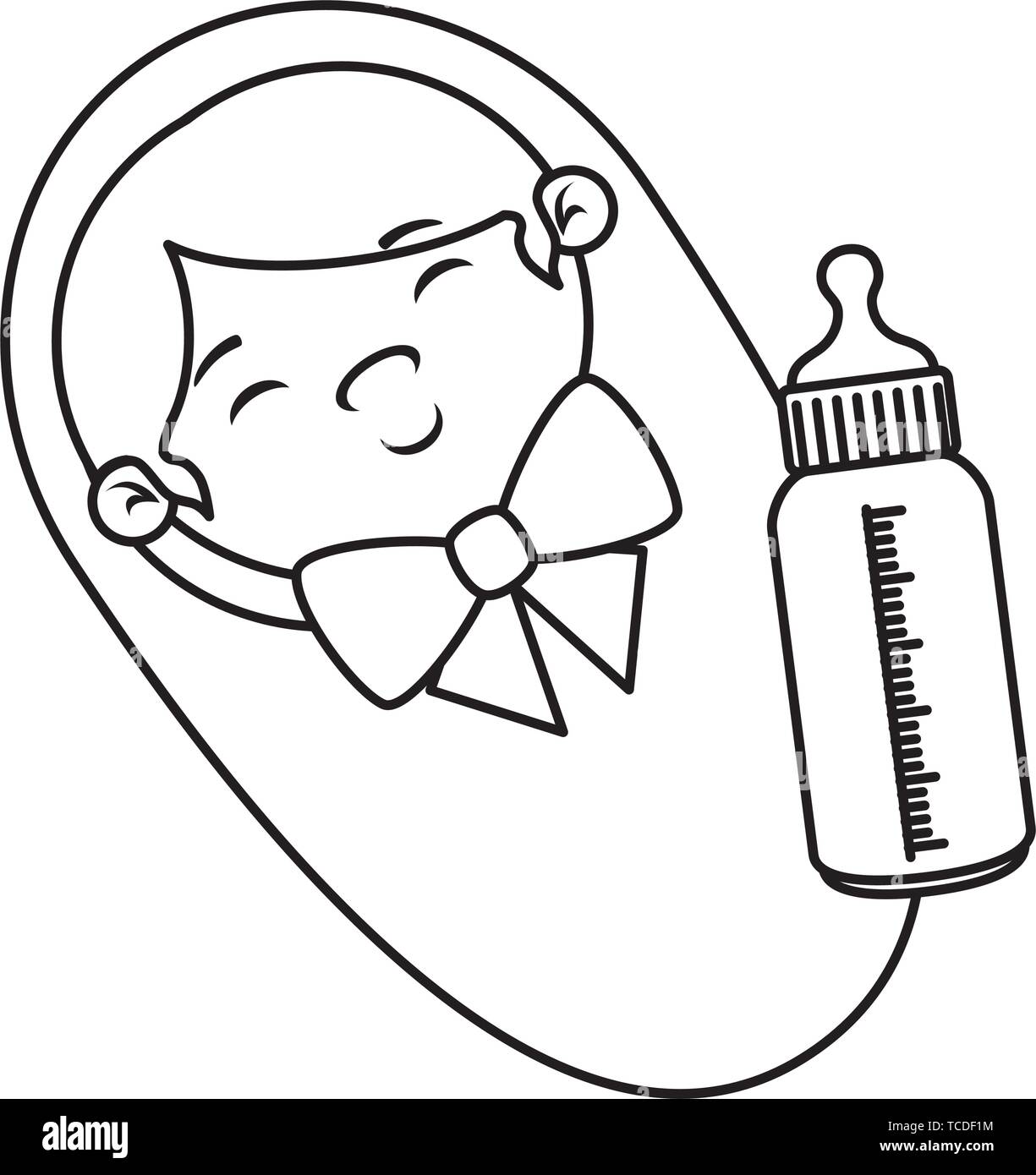 cute little boy baby with bottle milk Stock Vector Image & Art - Alamy