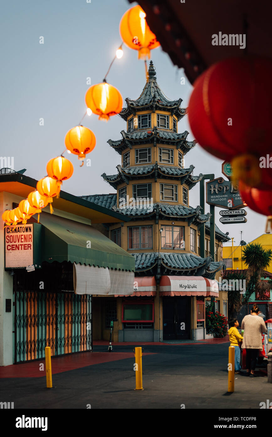 Lanterns and architecture in Chinatown, Los Angeles, California Stock
