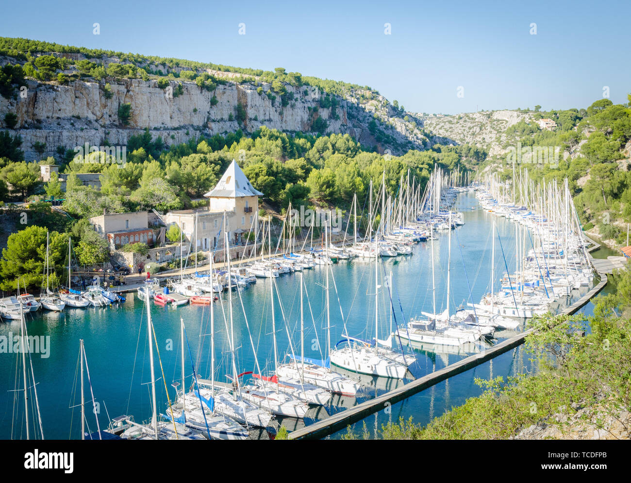 Turquoise water of Calanque Port Miou, near Cassis, Marseille, France. Stock Photo