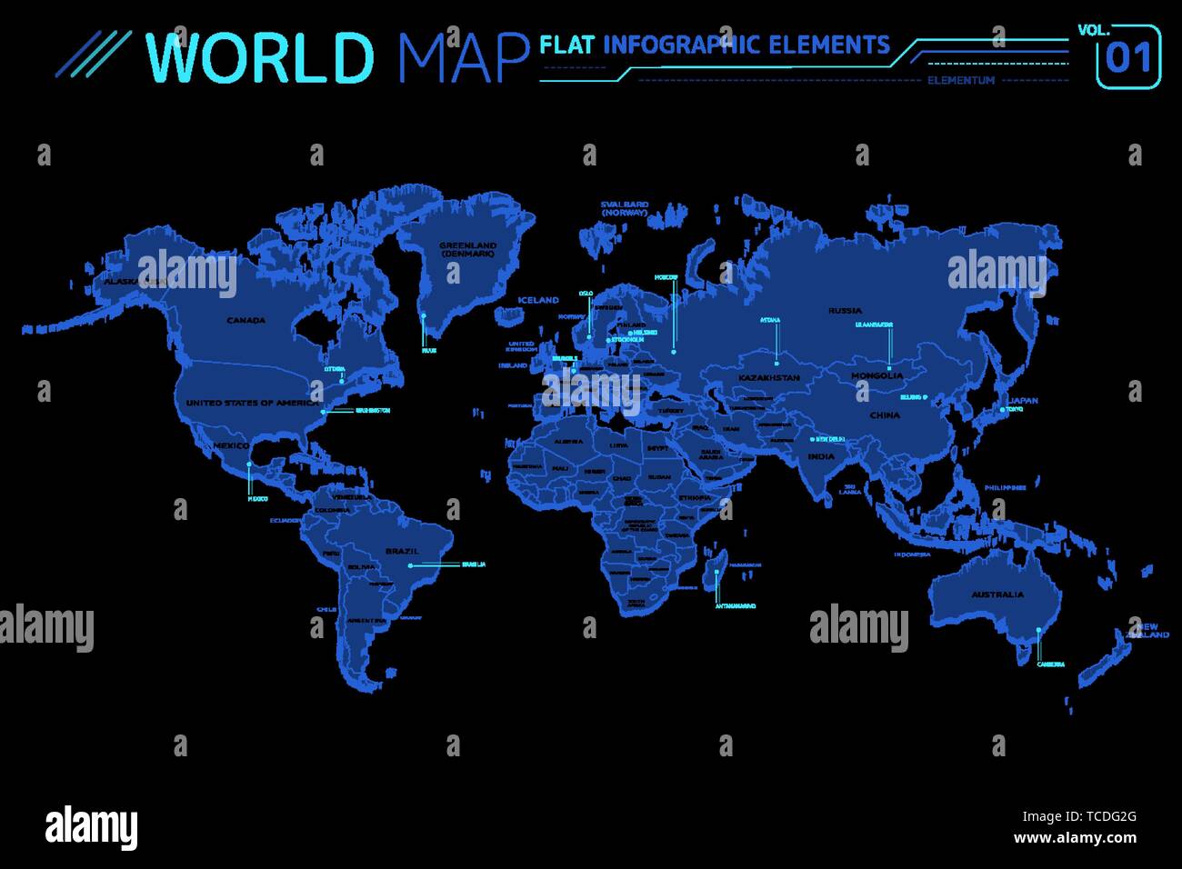 Asia, Africa, Europe, North and South America, Australia and Oceania Vector Maps Stock Vector