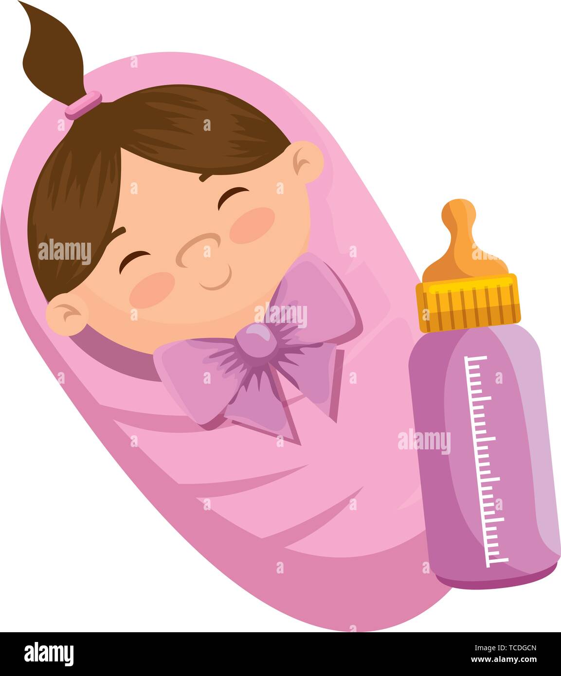 cute little girl baby with bottle milk Stock Vector Image & Art - Alamy