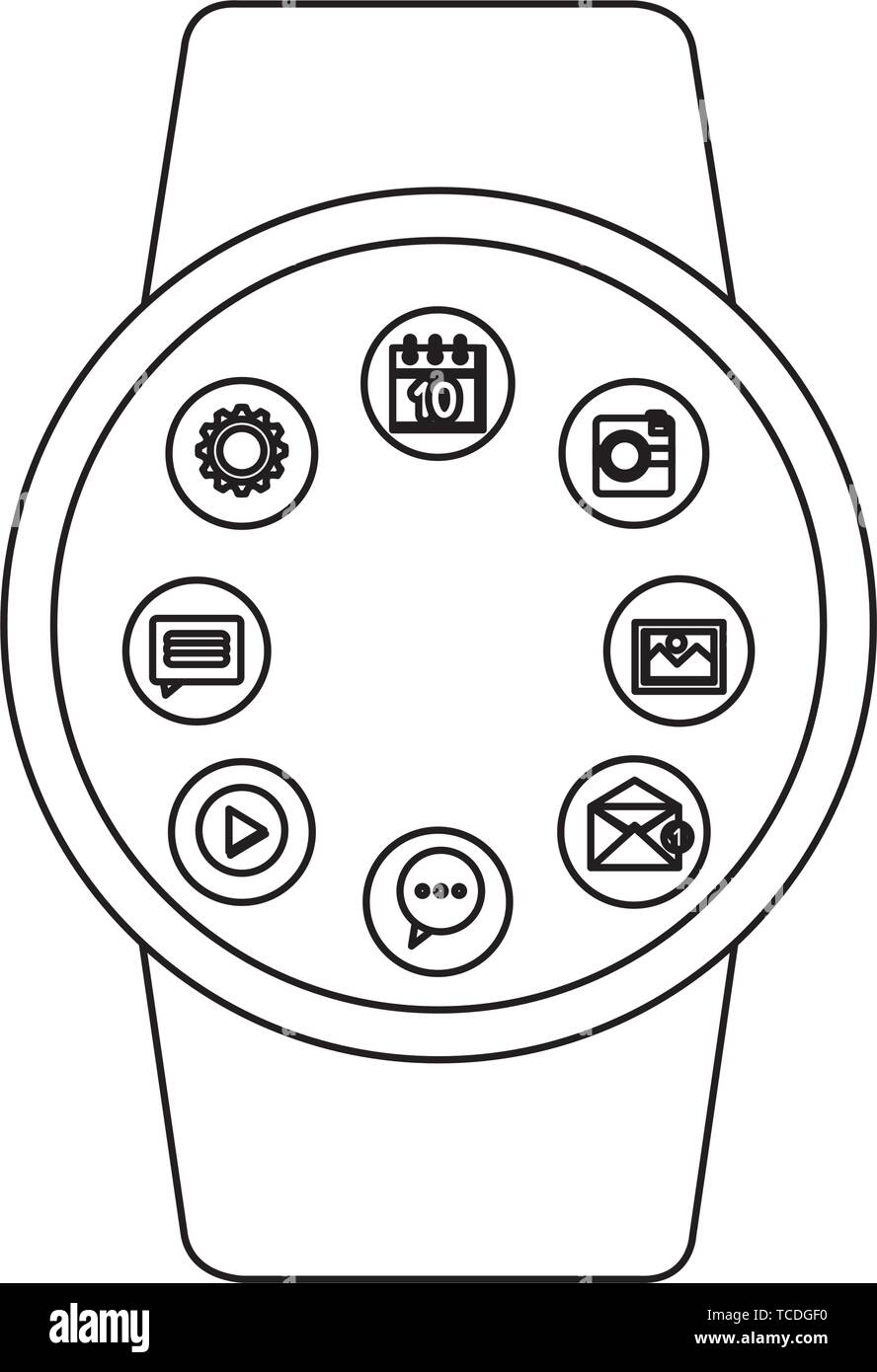 smartwatch weareable with applications menu Stock Vector